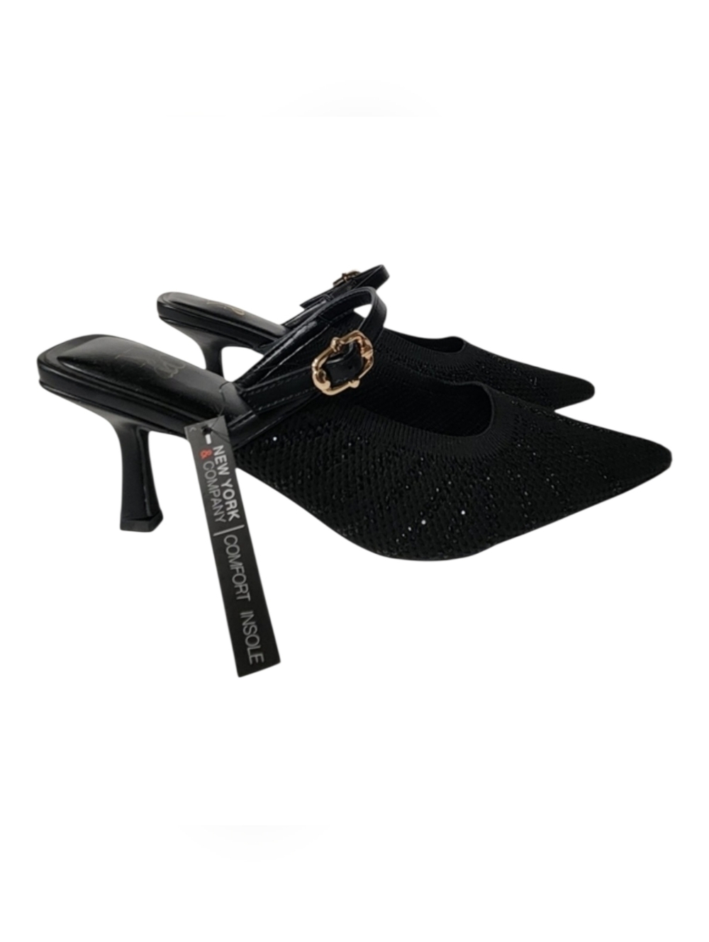 NEW New York & Company Beaded Sparkle Slingback Black Kitten Heels Size 8